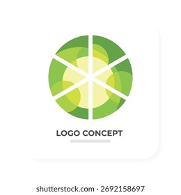 Logotipo minimalista y ecológico con Formas de hojas verdes abstractas con Gradientes suaves y geometría limpia