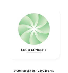 Logotipo minimalista y ecológico con Formas de hojas verdes abstractas con Gradientes suaves y geometría limpia