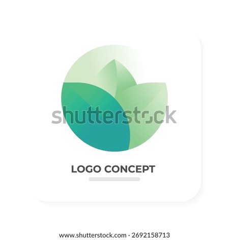 minimalist and eco-friendly logo featuring abstract green leaf shapes with soft gradients and clean geometry