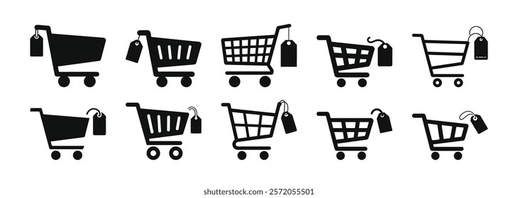 Minimalist E-commerce Shopping Cart Icon Set with Price Tag