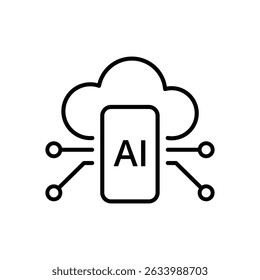 Minimalist Edge AI Illustration Featuring Connected Cloud Network and Sleek Mobile Device Form