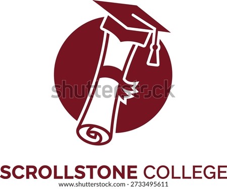 Minimalist Educational Logo Design Representing Scrollstone College Graduation Achievement Vector Illustration 