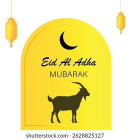 Minimalist Eid Al Adha Card with Yellow Arch and Goat Silhouette