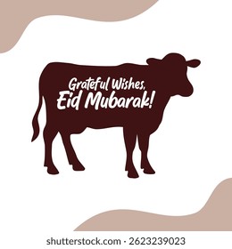 Minimalist Eid al-Adha greeting card featuring a cow silhouette and festive message, perfect for holiday-themed designs and social media posts