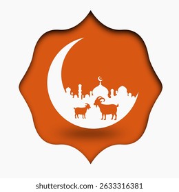 Minimalist Eid al-Adha Vector Scene with Camel, Goat, Mosque, and Crescent Moon – Modern Islamic Festive Design for Banner, Postcard, and Social Media Templates