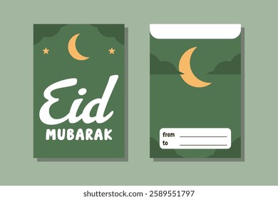 Minimalist Eid Mubarak Greeting Card and Envelope with Islamic Night Theme