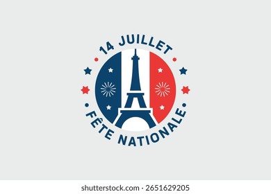 Minimalist Eiffel Tower vector with French flag accents for July 14 national holiday patriotic design