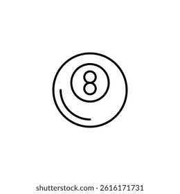 Minimalist eight ball line art icon, graphic representation of billiards
