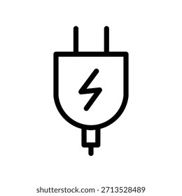 Minimalist electric plug icon with a lightning symbol, representing power supply, energy flow, charging, and electrical connectivity