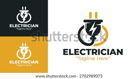 A minimalist electrician logo with a plug and cable outline, ideal for electrical repair, home service branding, and utility companies.
