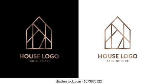 minimalist and elegant abstract line art house logo for real estate, construction, interior, exterior home decoration