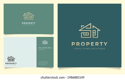 Minimalist elegant abstract symbol with line art style. Beauty icons for architecture, building, property, house, etc. Business card template