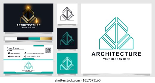 Minimalist elegant architecture, building or real estate logo template with business card design