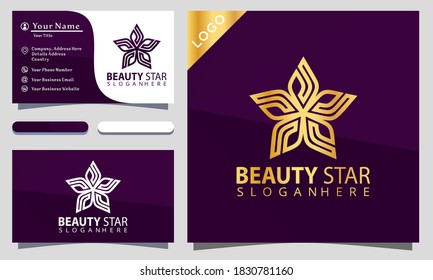 Minimalist elegant beauty flower star with line art style logo design inspiraton, business card