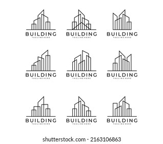 Diseño minimalista elegante del logo del edificio, inspiración vectorial con diseño de líneas