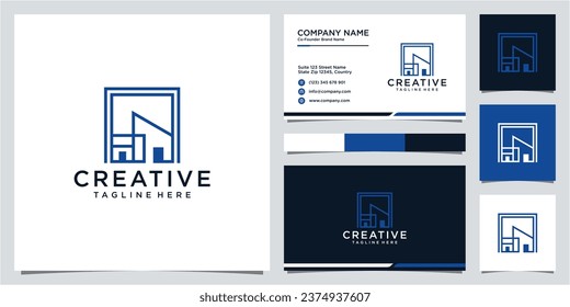 Minimalist elegant building logo design and business card template