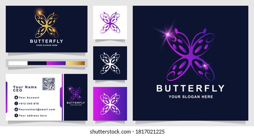 Minimalist elegant butterfly ornament logo template with business card design