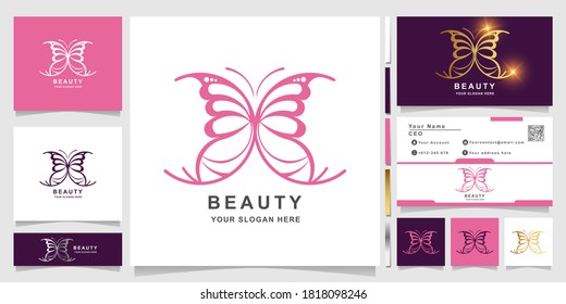 Minimalist elegant butterfly ornament logo template with business card design. Can be used spa, salon, beauty or boutique logo design.