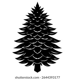 A minimalist and elegant Christmas tree silhouette graces a crisp, plain white background.
