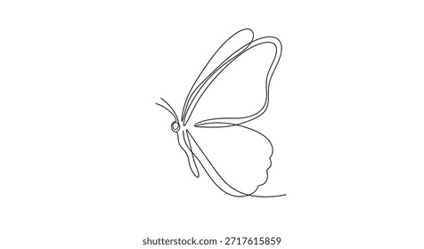 Eine minimalistische und elegante durchgehende Linienzeichnung eines Schmetterlings, perfekt, um jedem Projekt einen Hauch von Natur und künstlerischem Flair zu verleihen. Dieses schlichte und dennoch stilvolle Design ist ideal für die Verwendung in Logos,
