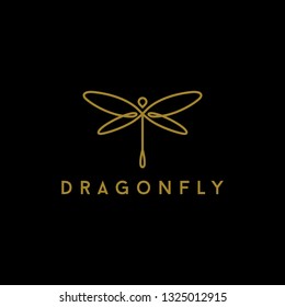 Minimalist Elegant Dragonfly Line Art logo Design Gold Color