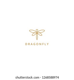 Minimalist elegant Dragonfly logo design with line art style