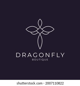 Minimalist elegant Dragonfly logo design with line art style for boutique jewelry and saloon