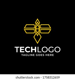 Minimalist elegant Dragonfly wings logo design with line art style