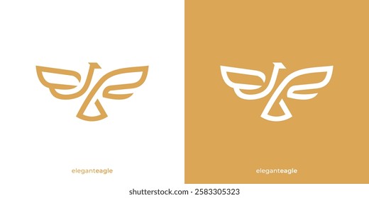 Minimalist Elegant Eagle Logo Design. Luxury Eagle Hawk Falcon Graphic Icons. Flying Bird Logo Design Template. 