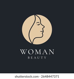 Minimalist elegant female beauty logo with female face silhouette inside circle