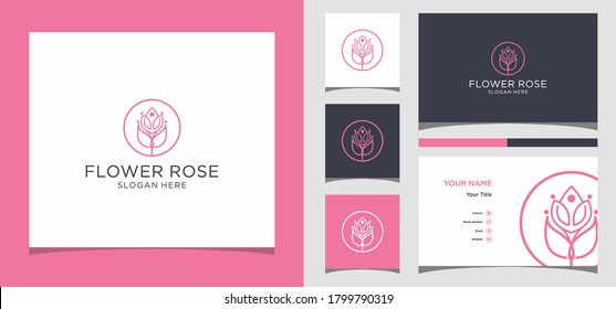 Minimalist elegant floral rose for beauty, cosmetics, yoga and spa. logo and business card Premium Vector