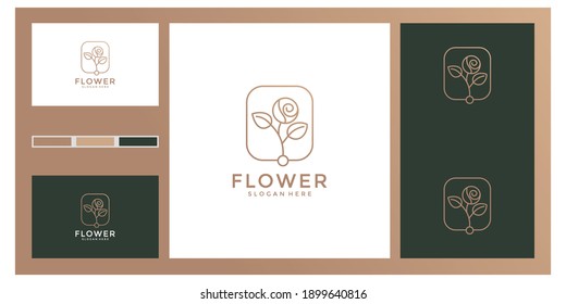 Minimalist elegant floral rose for beauty, cosmetics, yoga and spa. logo and business card	
