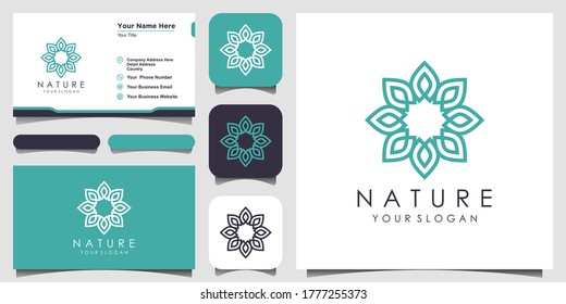 Minimalist elegant floral rose with line art style logo and business card design . logo for beauty, Cosmetics, yoga and spa. logo and business card design