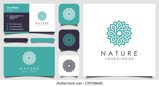 Minimalist elegant floral rose with line art style logo and business card design . logo for beauty, Cosmetics, yoga and spa. logo and business card design