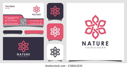 Minimalist elegant floral rose logo design for beauty, Cosmetics, yoga and spa. logo design and business card