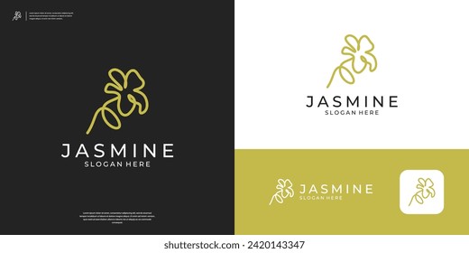 minimalist elegant flower with line art style. Abstract beauty jasmine logo design