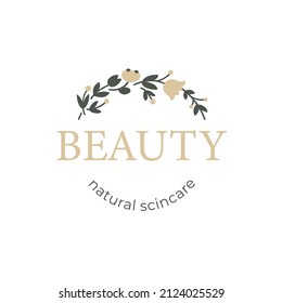 Minimalist elegant flower logo with cute flowers in circle - cosmetics, yoga and spa logo design inspiration.
