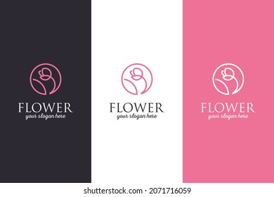 Minimalist Elegant Flower Natural Beauty With Line Art Style. Logo Use Cosmetics, Yoga And Spa Logo Design Inspiration.