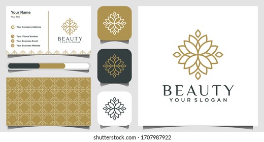 Minimalist elegant flower rose logo design for beauty, Cosmetics, yoga and spa. logo design and business card