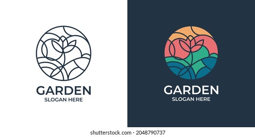 minimalist and elegant garden logo set