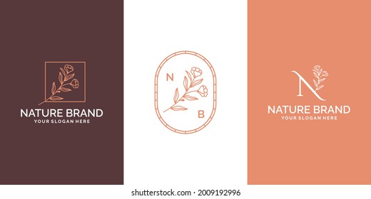 logotipo floral geométrico minimalista y elegante. etiquetas de moda decorativas, signos, flor de emblema