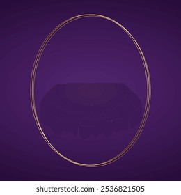 Quadro oval elipse de ouro elegante minimalista em fundo de cor ametista roxo. Bom para usar para decorar papelaria de casamento, chuveiro de noiva, presentes, cartões de aniversário ets.