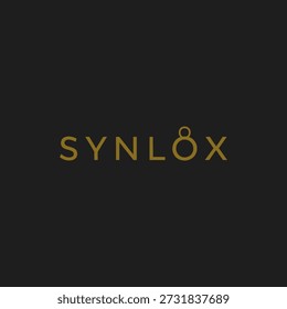 Logotipo de oro minimalista y elegante con un símbolo de candado estilizado, sobre un sofisticado fondo oscuro. Ideal para conceptos de marca, seguridad o lujo.