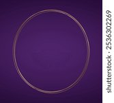 Minimalist elegant gold round frame on purple amethyst color background. Good to use for decorating wedding stationery, bridal shower, gifts, birthday cards ets.