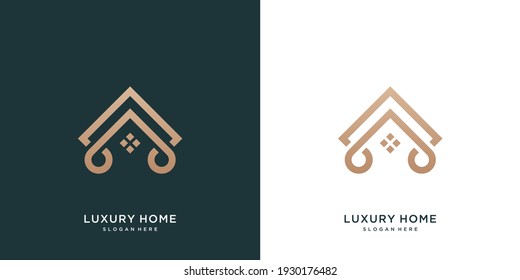 Minimalist elegant home design logo with line art style