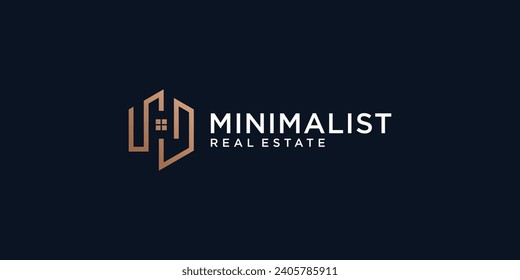 Diseño minimalista elegante del logotipo inmobiliario con estilo de arte de línea