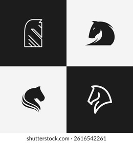 minimalist elegant horse head simple logo set vector
