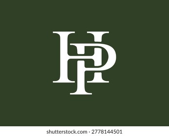Minimalist and elegant HP letter monogram logo featuring artistic serif typography in a luxury style. Suitable for fashion brands, boutiques, jewelry, law firms, hotels, personal branding, and premium businesses. Clean vector-inspired emblem with modern classic aesthetics.