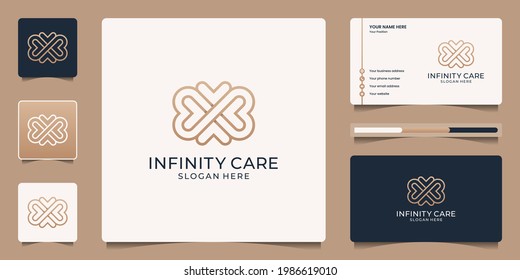 Minimalist elegant infinity love logo. Luxury beauty salon, fashion, skin care, cosmetic, yoga and spa products. logo templates and business card design.