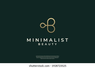 Minimalist elegant initial B and leaf logo design with line art style